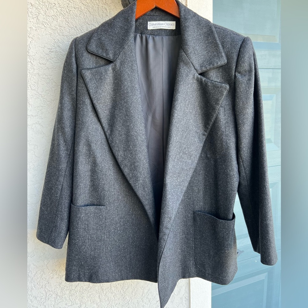 Vintage Calvin Klein Classics Wool Cashmere Blend Open Front Blazer Pockets Sz 6